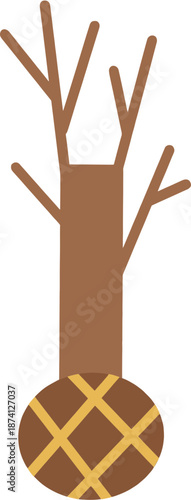 Flat Illustration of a Bare Tree Seedling with Wrapped Root Ball for Planting
