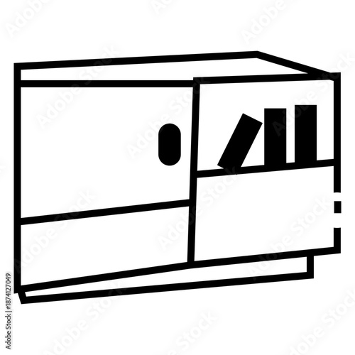 black and white bookshelf illustration icon vector