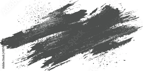 Textured dark gray brush strokes with scattered ink splatters creating a dynamic and artistic background on a white canvas