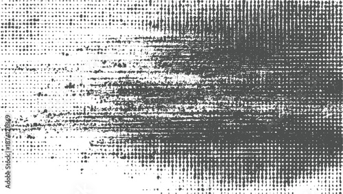 Gritty abstract texture with dense dark gray dots and horizontal lines creating a distressed and weathered visual effect