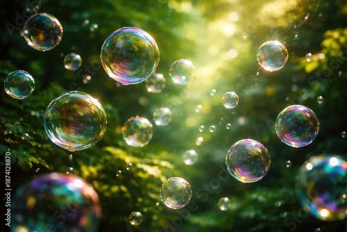 Wallpaper Mural lush green backdrop with multi-shaded bubbles designed through AI technology Torontodigital.ca