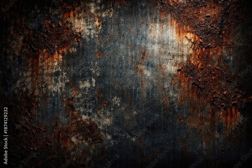 Fototapeta premium Distressed metal texture with rust patches and worn paint for industrial background settings