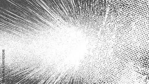 Dynamic abstract background with a central bright white burst radiating outward with dark gray lines and a dotted pattern creating a sense of energy and explosion