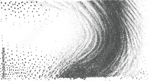 Abstract background with a curved gray texture of dots and lines, creating a sense of motion and visual complexity on white