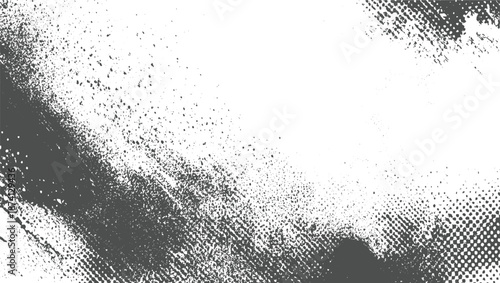 Textured abstract background with scattered gray dots and a subtle halftone pattern on a clean white surface, evoking a gritty feel