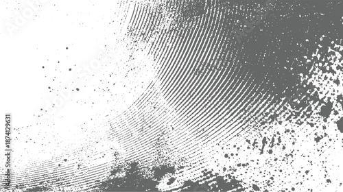 Abstract fingerprint texture in gray with scattered speckles and dots on white background pattern