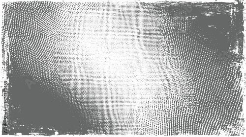 Grey and white textured grunge background with a distressed frame and subtle halftone dot pattern, vintage and artistic applications