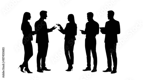 Business professionals in silhouettes engaged in a dynamic discussion and collaboration