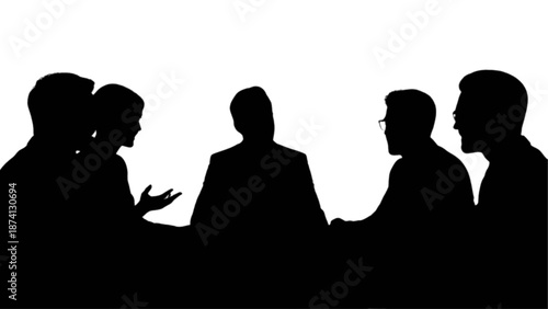 Silhouettes of business professionals engaged in an intense discussion at a corporate meeting