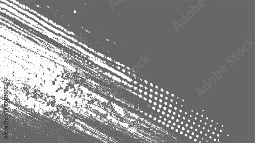 Diagonal abstract background with a textured grey area featuring a brush stroke effect and a contrasting grey dot pattern on white