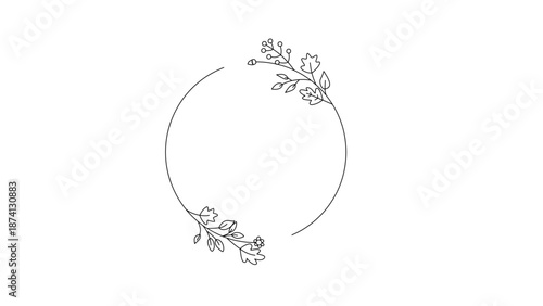Minimalist Floral Circle Frame – Elegant Line Art Wreath