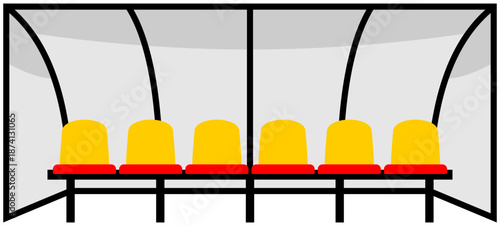 Soccer Team Bench with Seats. Editable Color Vector.