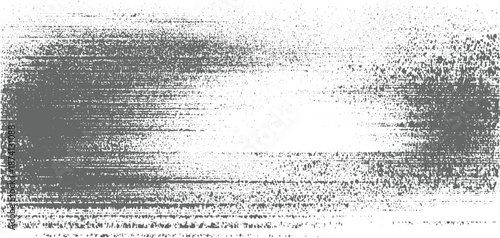 Grayscale distressed horizontal brush stroke texture with scattered dots and speckles creating a grunge effect on a white background