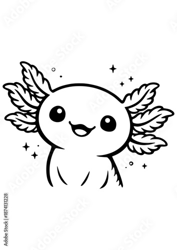 Cute axolotl portrait vector line art, black and white animal illustration for engrave and decor.