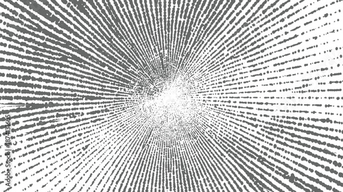 Radial burst pattern of distressed dots and lines emanating from a bright white center creating a starburst or explosion effect