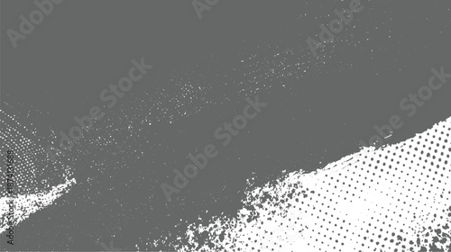 Abstract textured background with a large gray brush stroke overlaying a white surface with a dotted pattern and rough edges