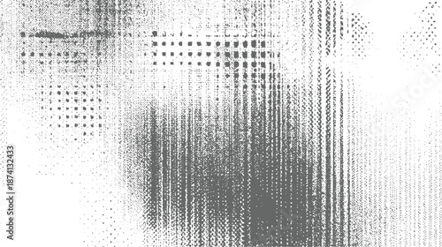 Abstract grayscale textured background with varying dot density and linear patterns creating a digital glitch effect