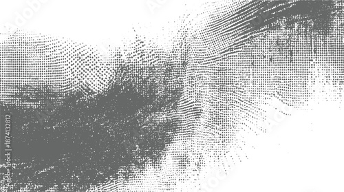 Grayscale abstract background with layered halftone dot patterns and textured areas creating a complex and artistic visual effect