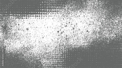 Grungy distressed monochrome background with scattered dots and horizontal banding creating a textured abstract effect