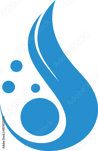Abstract blue flowing water drop icon with circular elements, symbolizing purity, freshness, and liquid dynamics