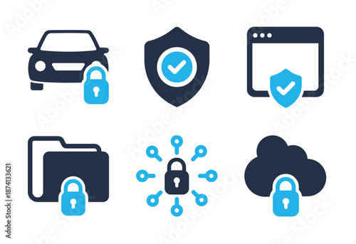 Cloud Encryption and Folder Security icon set. Solid glyph series icons