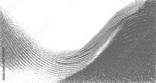 Abstract monochrome textured background with a dynamic wave pattern created by fine dots and lines, evoking a sense of movement and depth