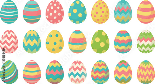 Set of easter eggs with various colors and pattern design