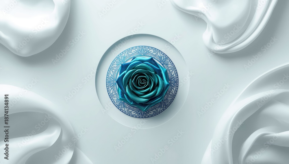 Blue and green passport style rose with text Progress inside, useful for visual branding or thematic headers