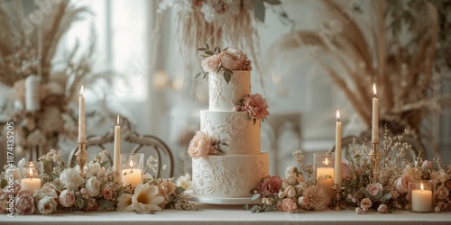 Wallpaper Mural Decorative wedding cake adorned with candles and intricate decor, highlighting festive atmosphere, wedding anniversary Torontodigital.ca
