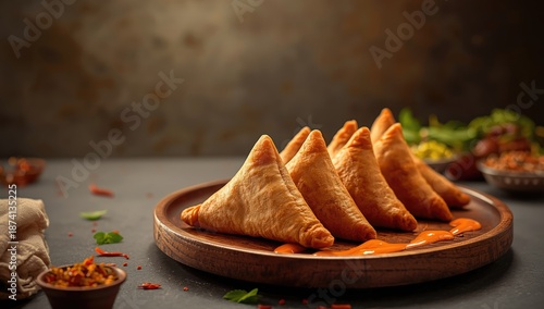 Wallpaper Mural Samosa, fried triangular pastries with vegetable stuffing, ideal for street food serving Torontodigital.ca