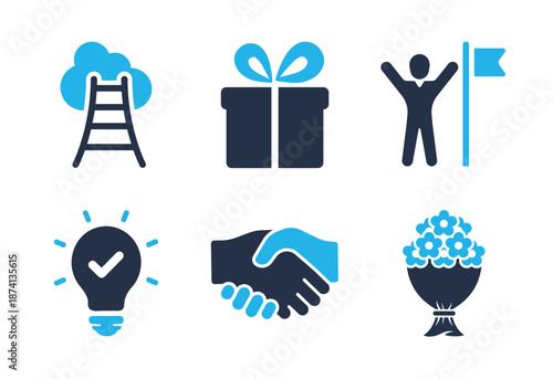 Teamwork and Goal Achievement icon set. Solid glyph series icons