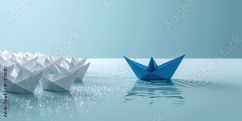Wallpaper Mural White paper boat with a blue flag acting as the leader among others, highlighting navigation and guidance, International Maritime Day Torontodigital.ca