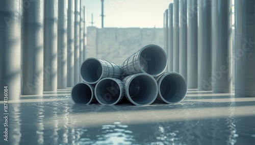 Wallpaper Mural Plastic drainage pipes arranged at a building site, highlighting installation details and material durability Torontodigital.ca
