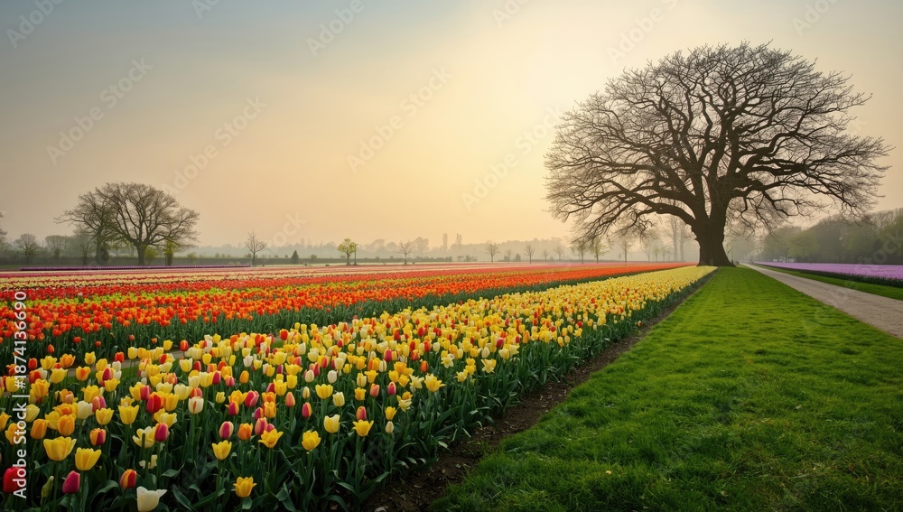 Obraz premium Vibrant flower garden during spring, floral display for outdoor aesthetics