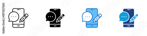 Message Compose Multiple Style Icon Design Vector - Smartphone with chat bubble and pencil, representing message creation, communication, and content writing