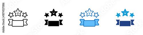 Top Rating Multiple Style Icon Design Vector - Star group above a ribbon banner, representing excellence, achievement, and quality rating