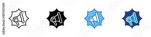 Viral Buzz Multiple Style Icon Design Vector - Megaphone inside an impact shape, representing virality, online promotion, and public attention