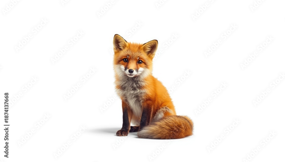 Obraz premium Small fox isolated on a white backdrop, highlighting solitude and natural elements, World Wildlife Day