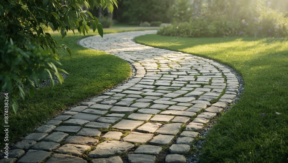 Obraz premium Stone paving for private roads or garden decor, highlighting durable natural material
