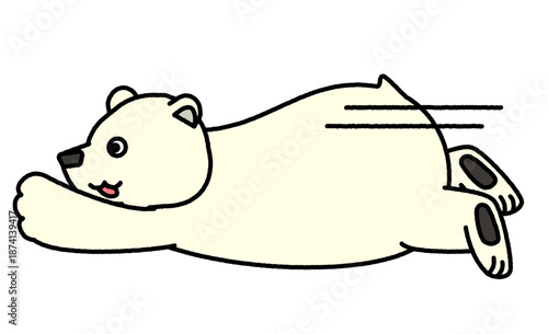 勢いよく走り去るシロクマのコミカルなイラスト