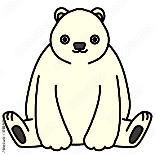正面を向いて座るシロクマのシンプルでかわいいイラスト
