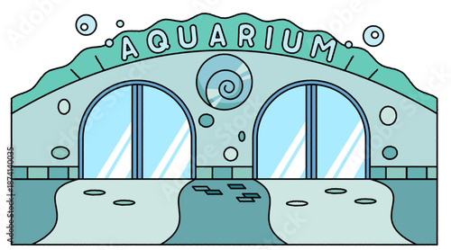 水族館の建物外観を描いたシンプルでかわいいイラスト