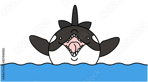 水面から顔を出して口を開けるシャチの迫力あるイラスト