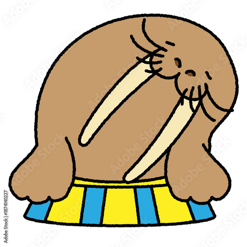 丸まってクロワッサンのような形になるセイウチのコミカルなイラスト