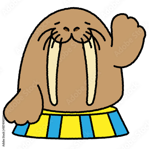 ステージの上で手を振るセイウチのかわいいイラスト