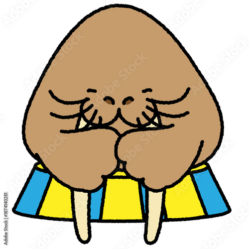 おにぎりのものまねをするセイウチのコミカルなイラスト