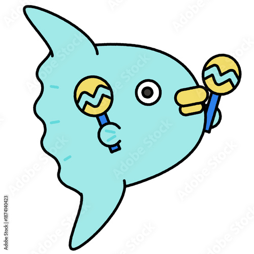 マラカスを持って演奏するマンボウのかわいいイラスト