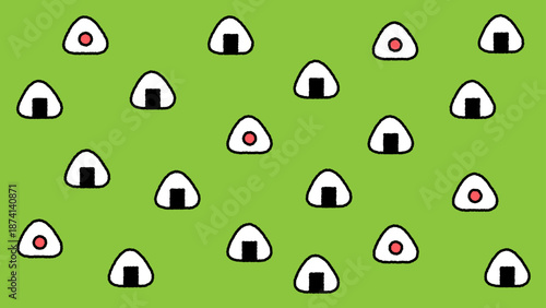 おにぎりが並んだポップでかわいいパターン背景イラスト