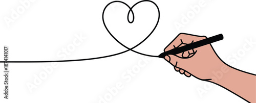 Hand drawing continuous line art heart shape to symbolize everlasting love, romance, and deep connection.