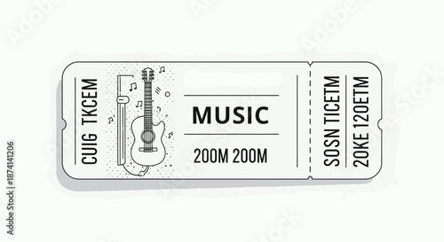 Music Ticket Stub with Guitar Illustration.